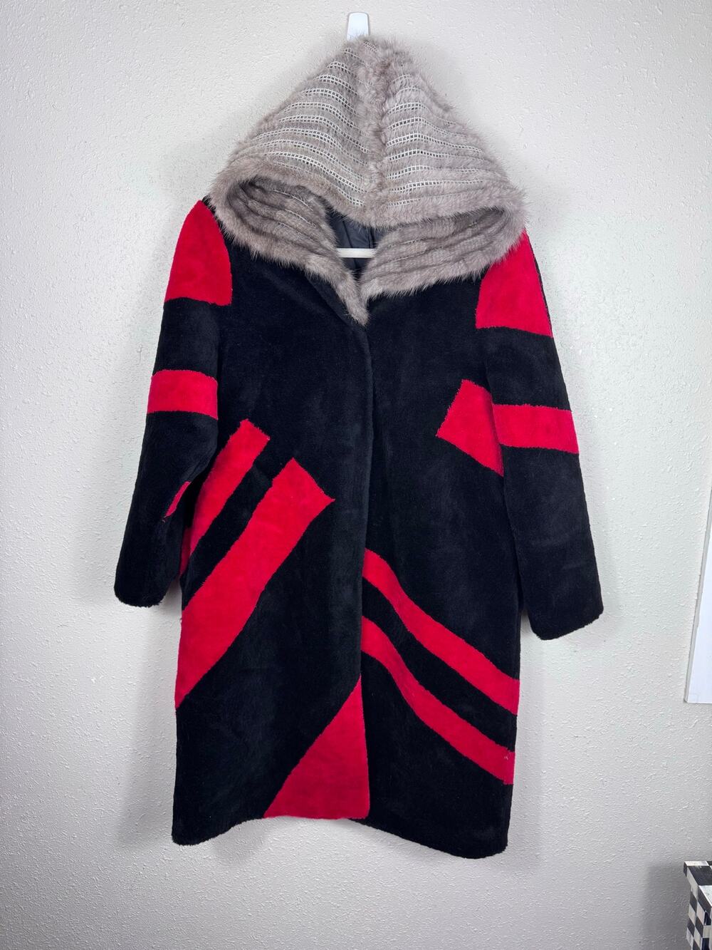 Women’s Red & Black Jacket with Grey Fur Hood size M/L
